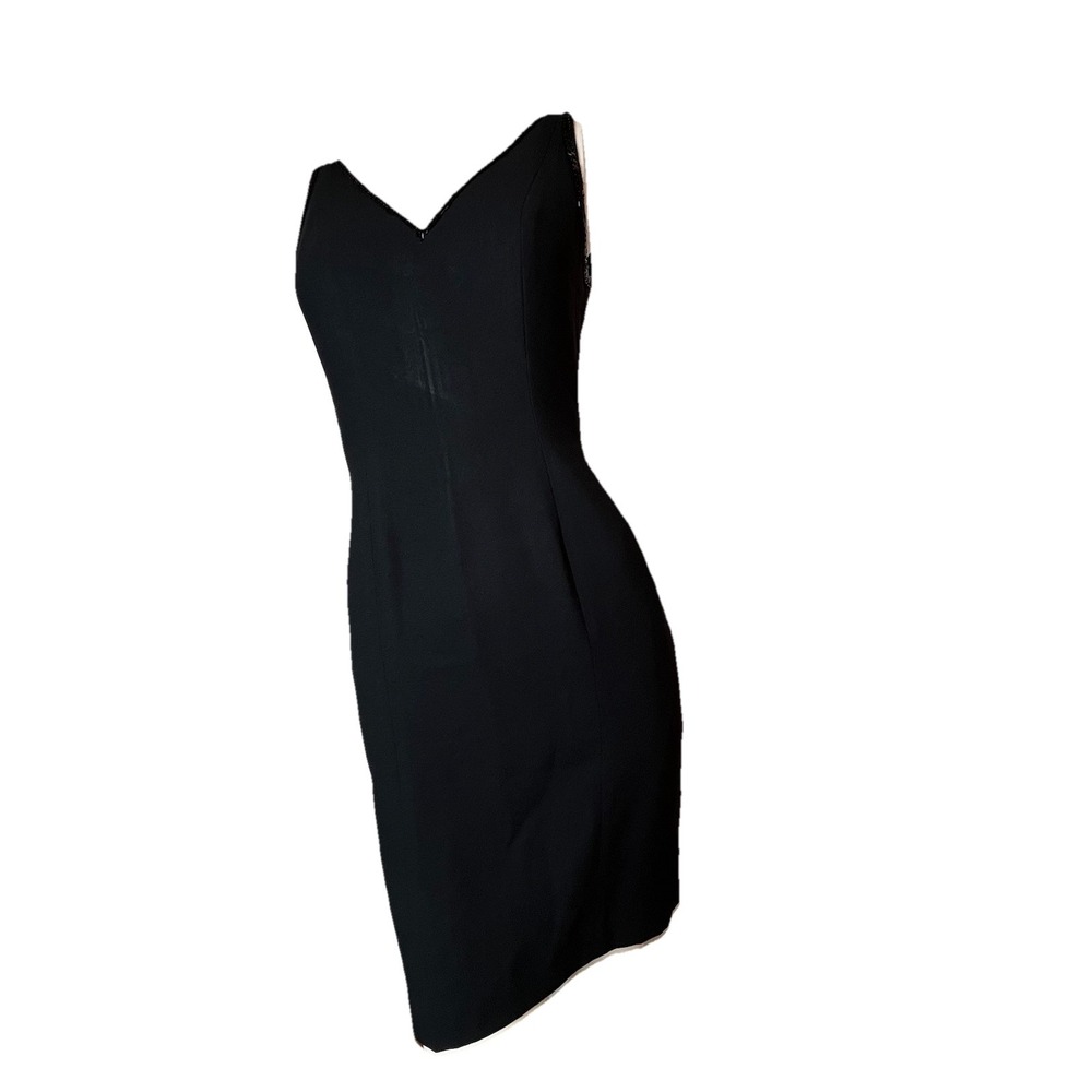 BILL BLASS DRESS Vintage Black Knee Length Beaded V Neck Dress Sz. Small Damaged